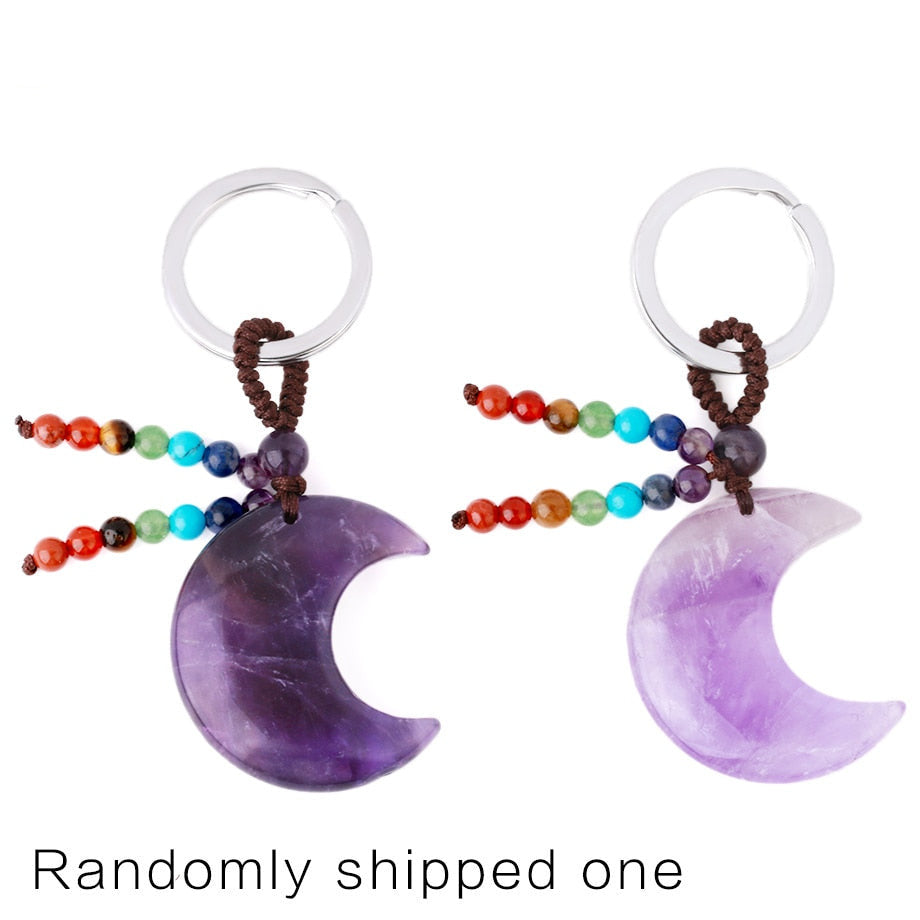 Natural Stone 7 Chakra Keychain Healing Moon Star