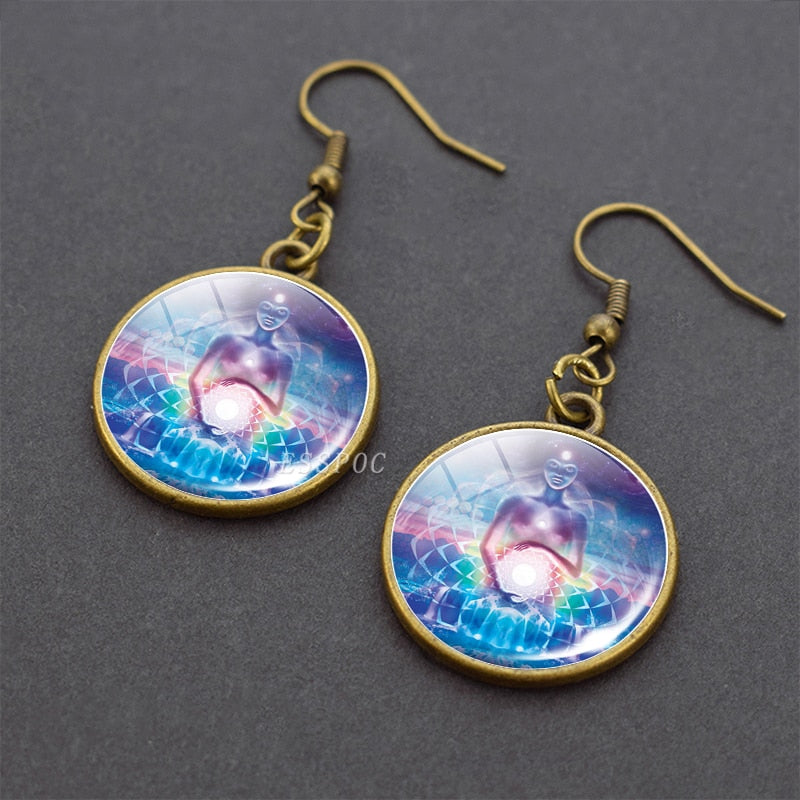 Chakra Spiritual Healing Glass Dangle Earrings