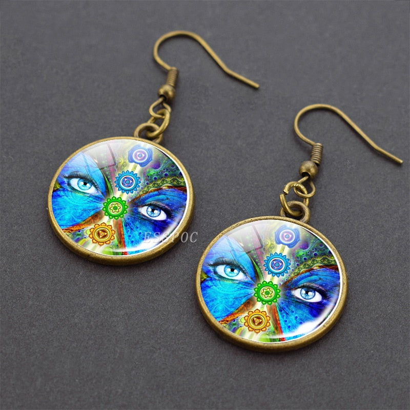 Chakra Spiritual Healing Glass Dangle Earrings