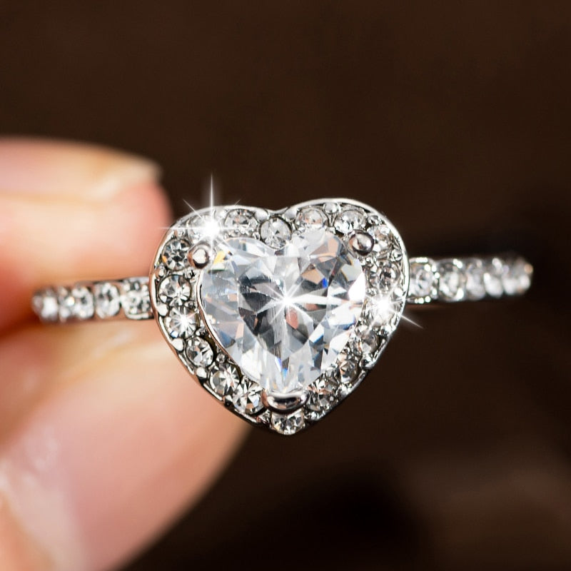 Rose Gold Crystal Heart Shaped  Wedding Rings