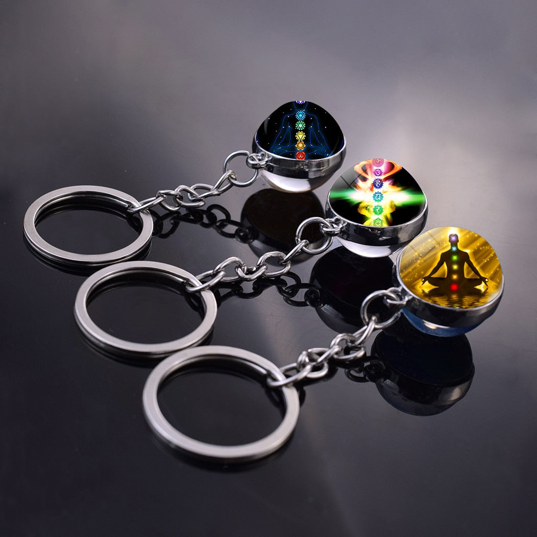 7 Chakra Yoga Meditation Glass Ball Key Chain