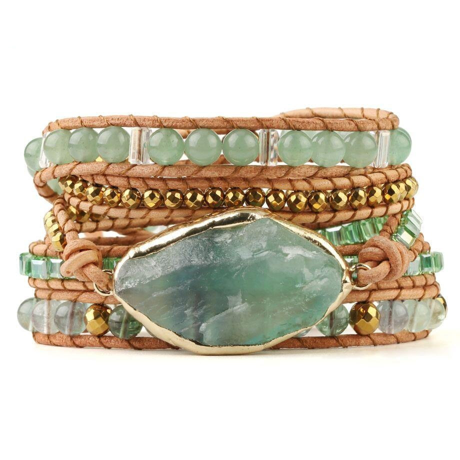 Aventurine Bead Leather Wrap Bracelet