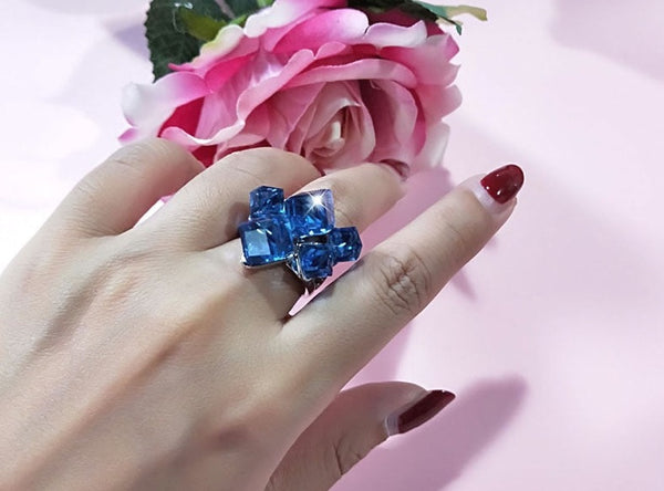 Luxury Multicolor Square Cube Crystal Rings