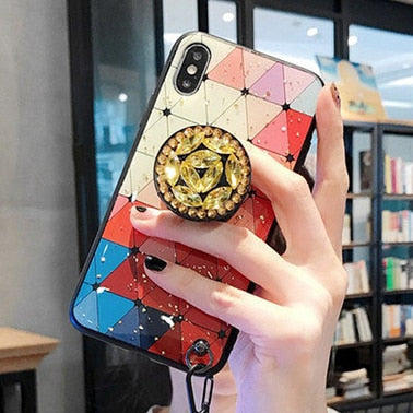 Crystal holder Stand+Fur Ball+Strap Phone case For iPhone