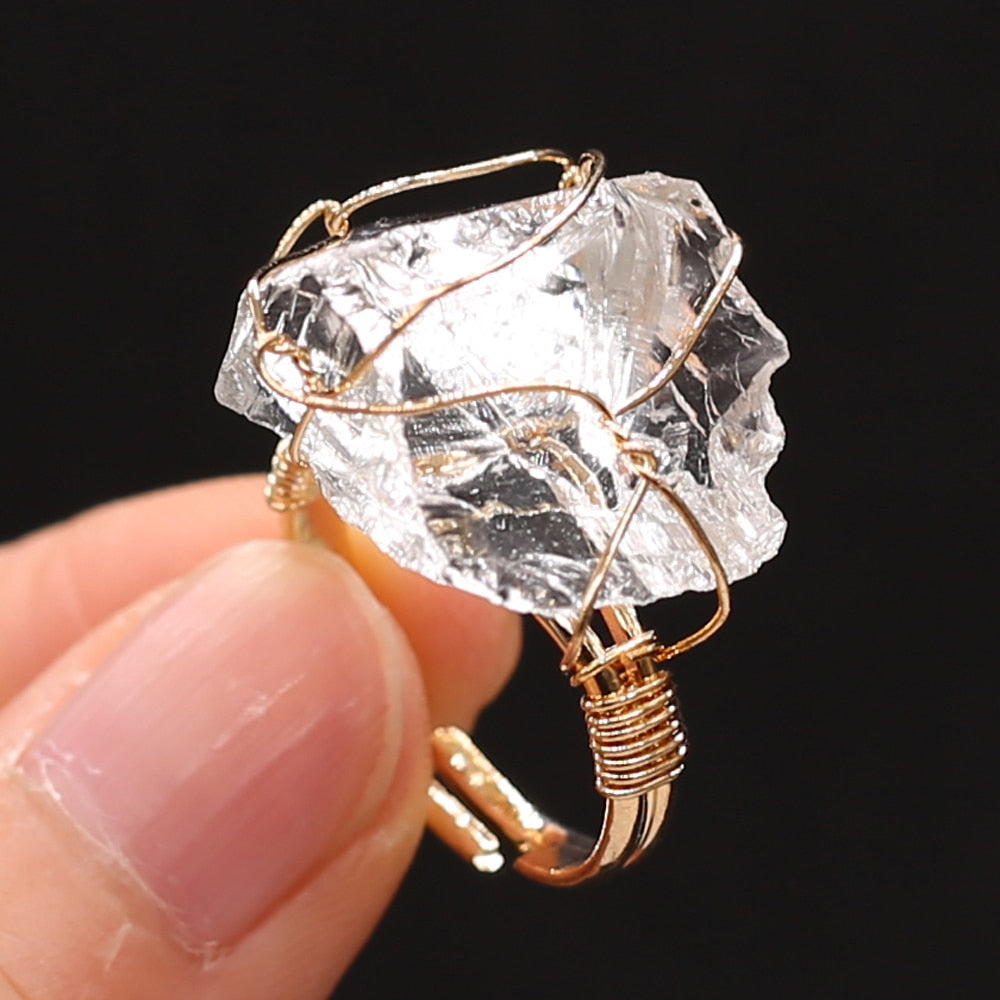 Wire Wrap Amethysts Quartzs Finger Ring