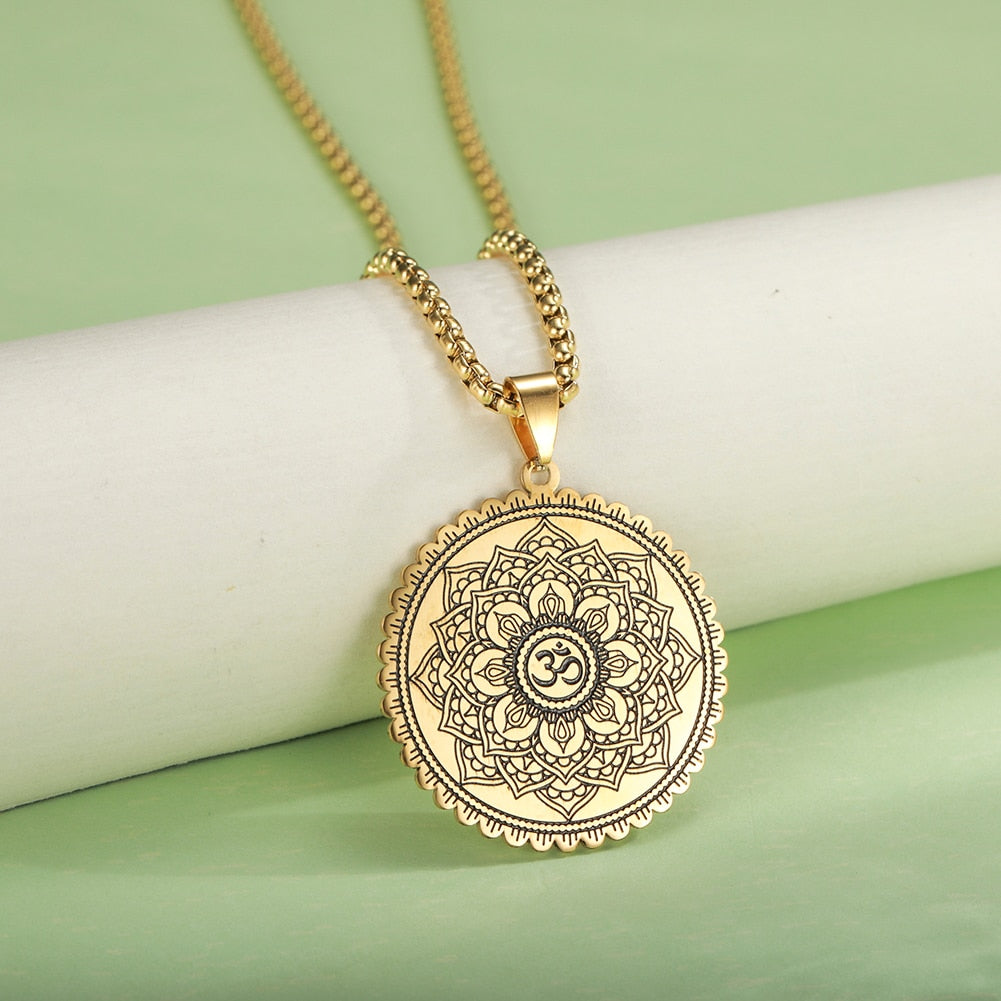 Vintage Buddhism Mandala Yoga Pendant OM Necklace