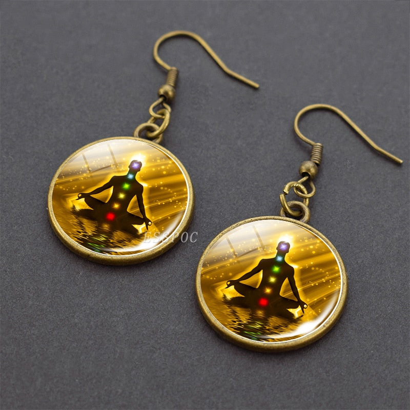 Chakra Spiritual Healing Glass Dangle Earrings