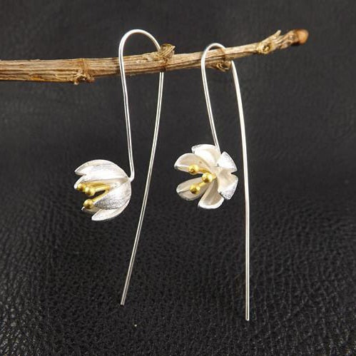 925 sterling silver Long Flower Earrings