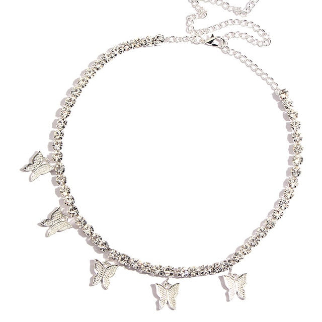 Iced Out Butterfly Choker Necklaces For Women