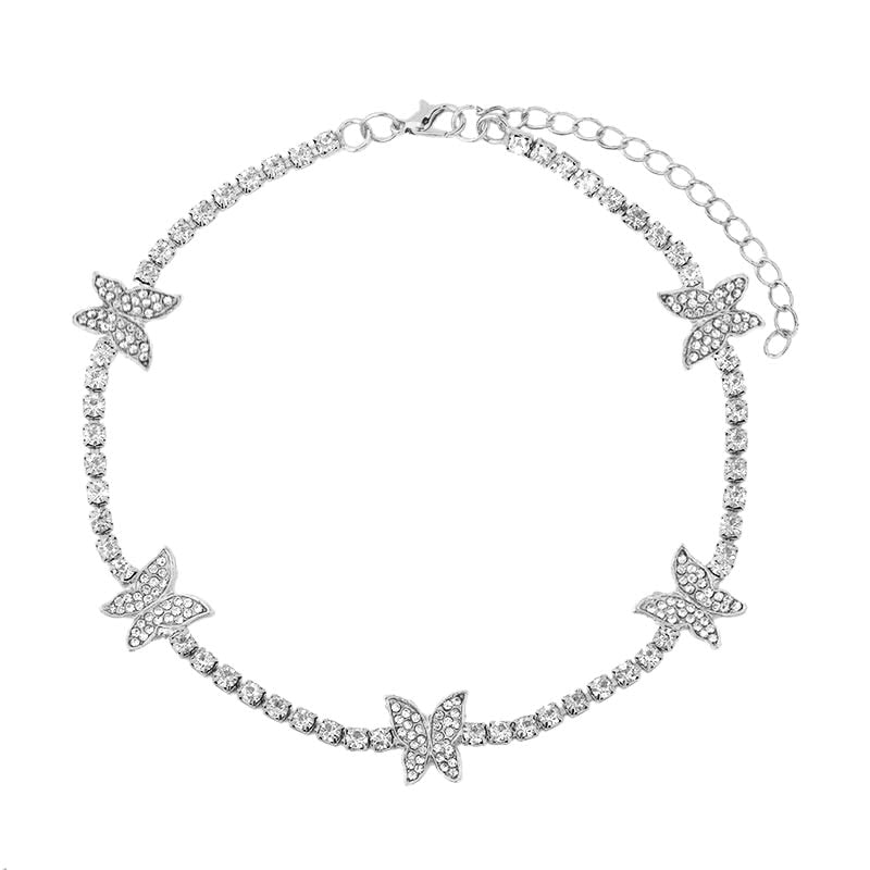 Iced Out Butterfly Choker Necklaces For Women