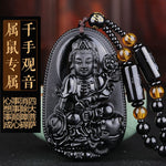 Amitabha Black Obsidian Carved Buddha Lucky Amulet Pendant