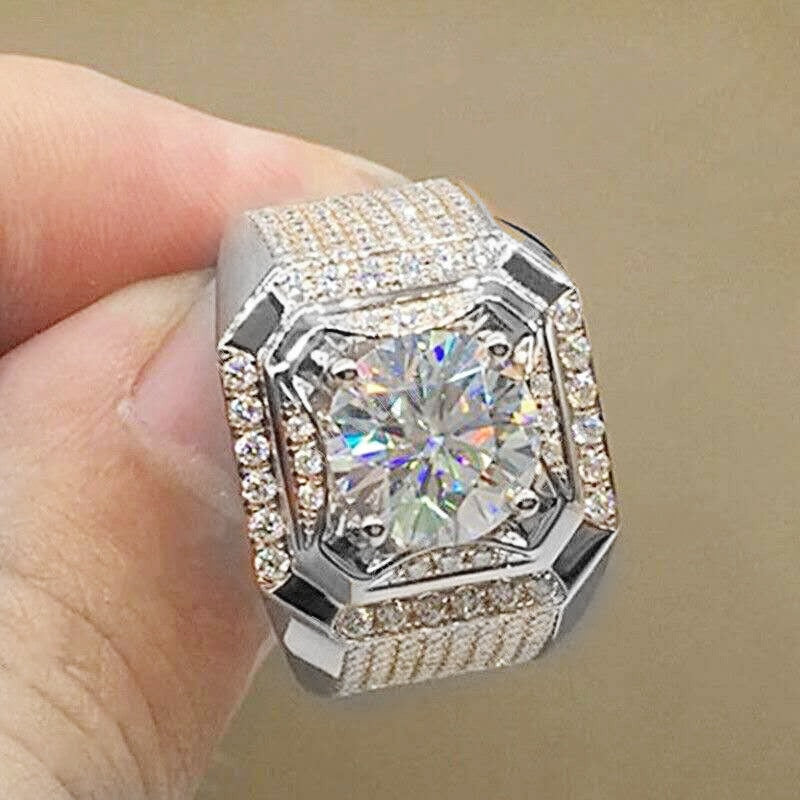Luxurious Men's Rose Gold Natural Birthstone Crystal Finger Ring