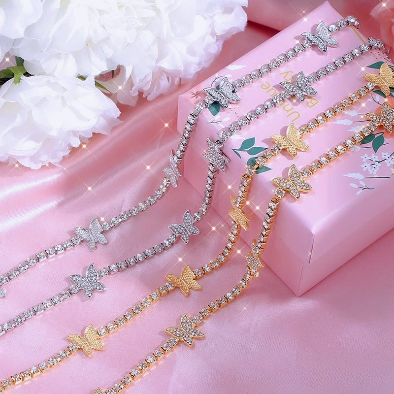 Iced Out Butterfly Choker Necklaces For Women