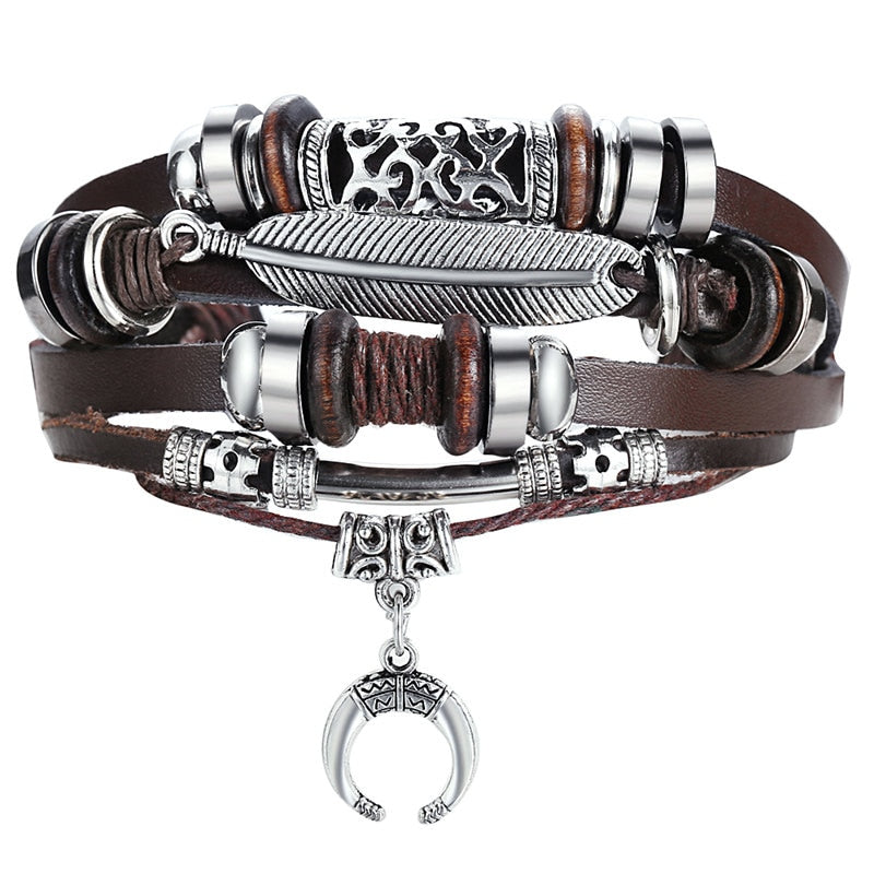 Leaf Feather Multilayer Leather Bracelet
