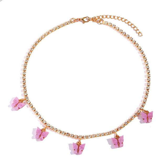 Iced Out Butterfly Choker Necklaces For Women