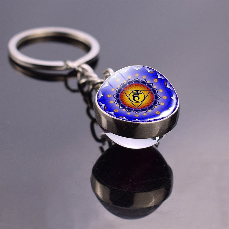 7 Chakra Yoga Meditation Glass Ball Key Chain