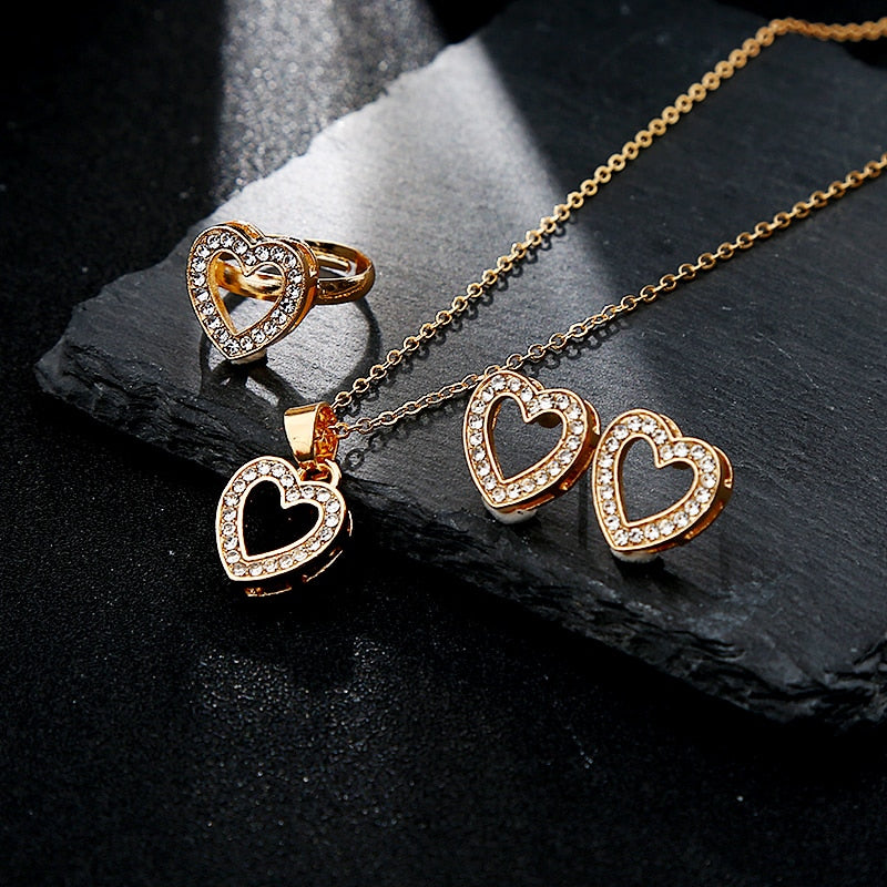 Anniversary Wedding Necklace Earrings Bangle Ring Set