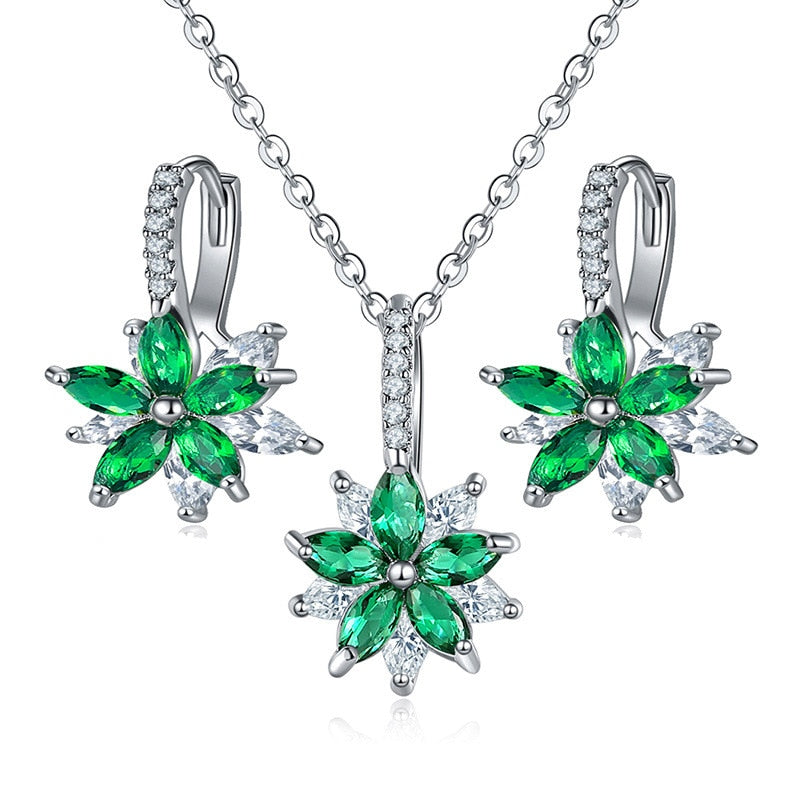 Flowers Bridal Jewelry Sets Necklace Earrings