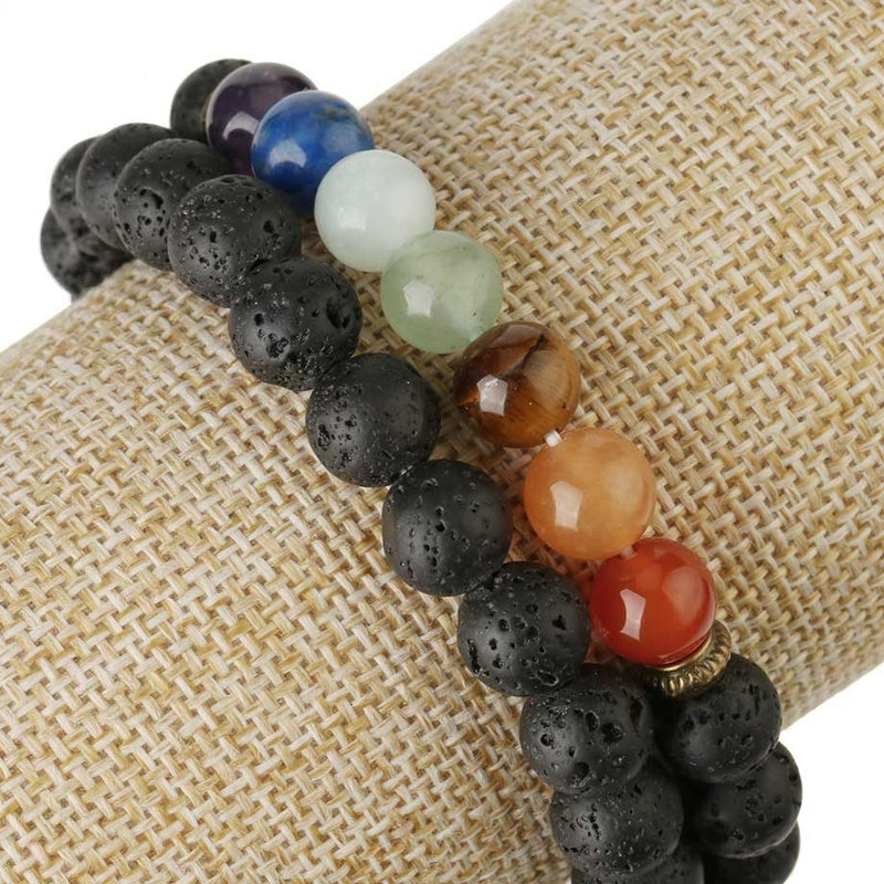 Natural Stone Healing Buddhist Tibetan Jewelry Lava Reiki Stones 7 Chakra Bracelets for Women Men