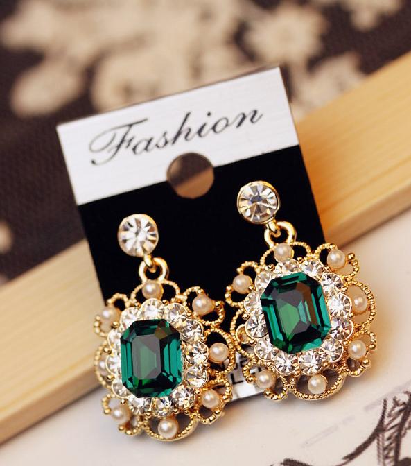 Long Crystal Tassel Gold Color Dangle Earrings