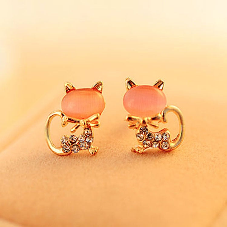 Luxury Gold Color Colorful Crystal Bow Stud Earrings