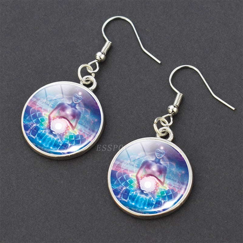 Chakra Spiritual Healing Glass Dangle Earrings