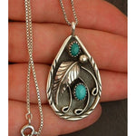 Leaf Turquoises Stone Pendant Necklace