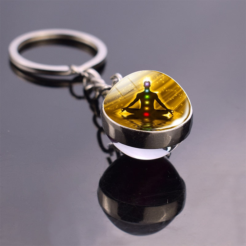 7 Chakra Yoga Meditation Glass Ball Key Chain