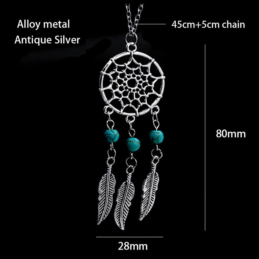 Bohemian Ethnic Feather Yoga Alloy Stainless Steel Dreamcatcher Necklace