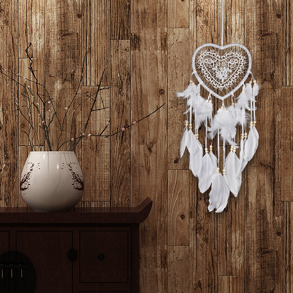 Handmade Lace Dream Catcher Feather Bead Hanging Decoration Ornament Gift Colorful Craft Dreamcatcher Heart Wind Chimes