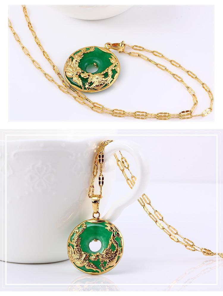 14K Gold Necklace Emerald Pendants