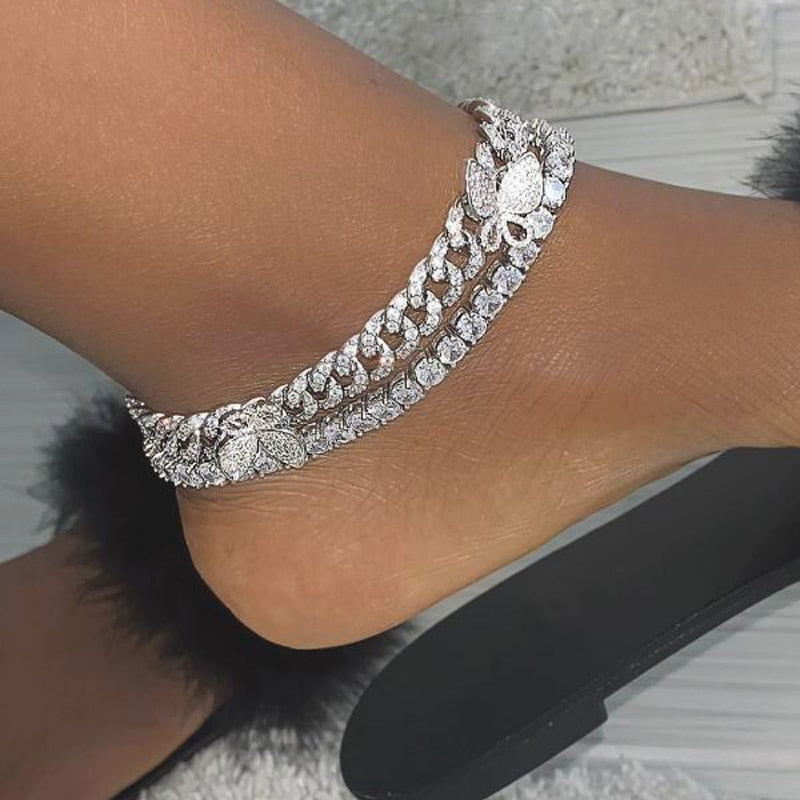 Butterfly Cuban Anklet Icy Butterfly Anklet Butterfly 10mm Iced