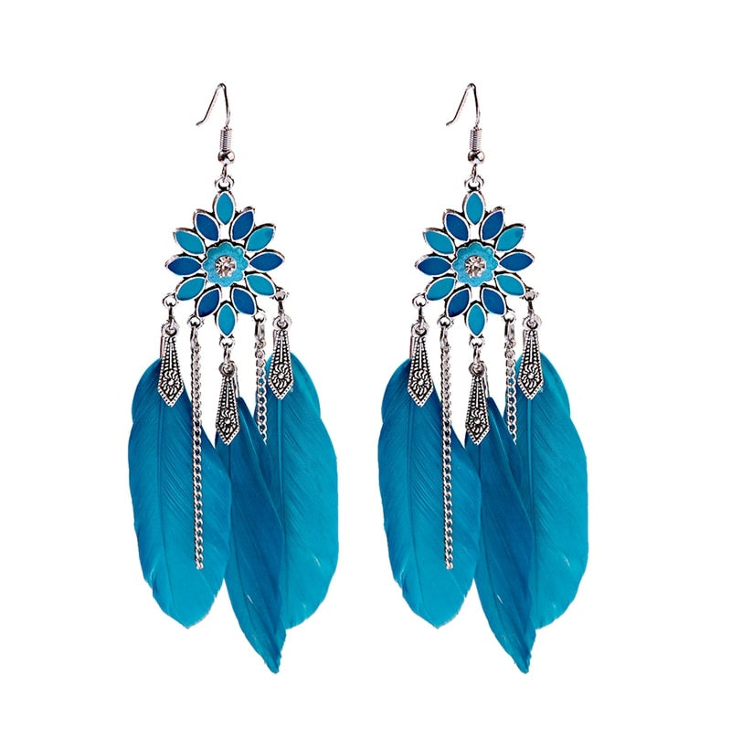 Bohemian Feather Tassel Earrings