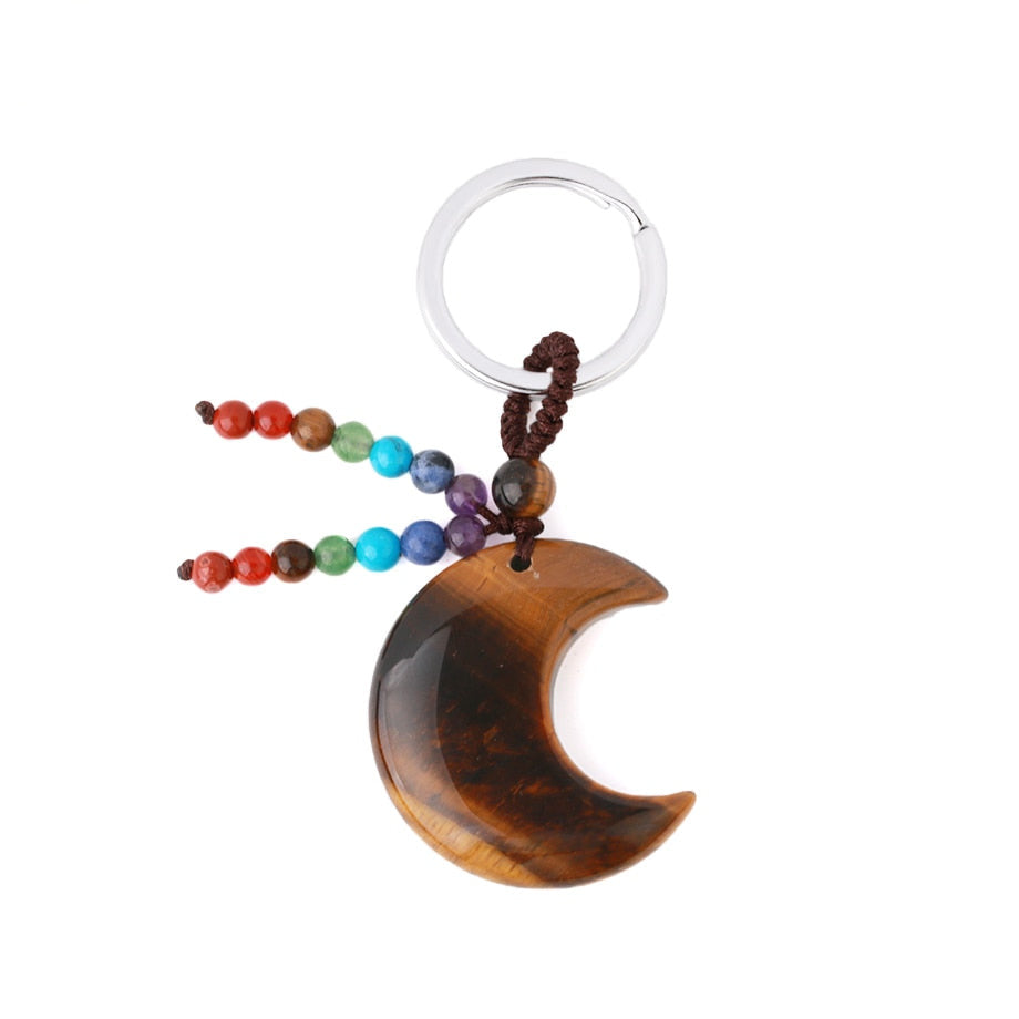 Natural Stone 7 Chakra Keychain Healing Moon Star