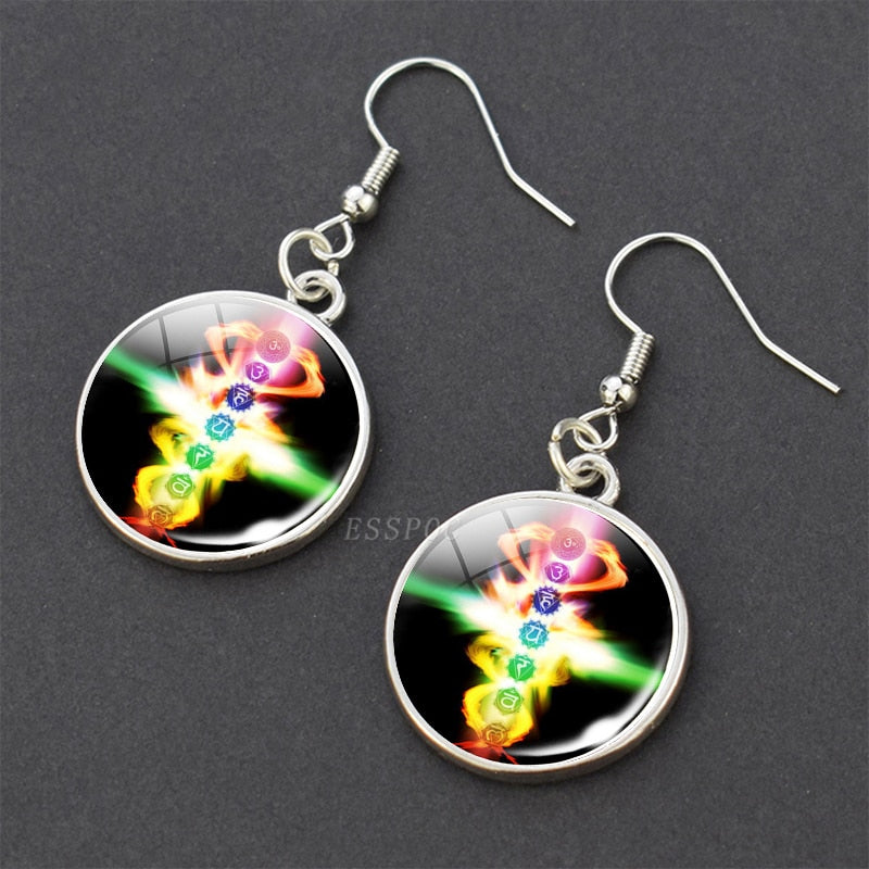 Chakra Spiritual Healing Glass Dangle Earrings
