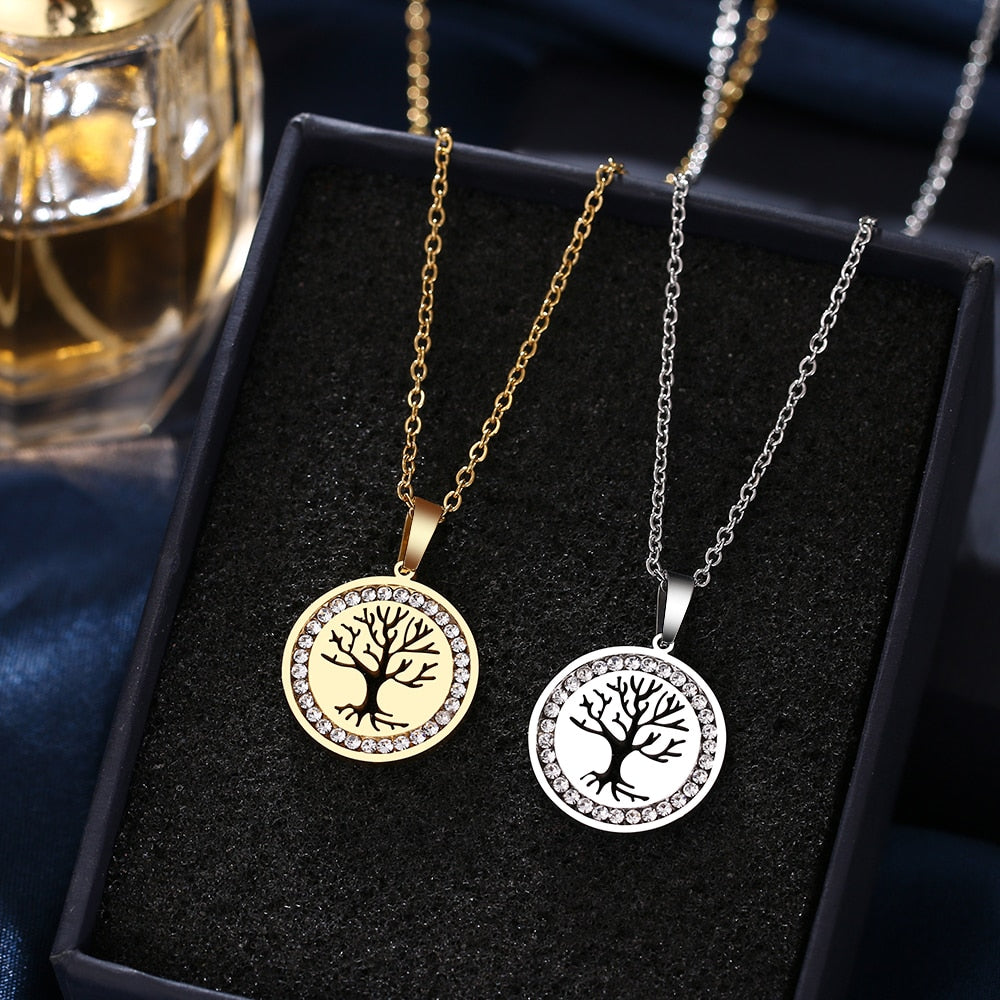316L stainless steel Life Tree NEW Crystal Rhinestone Necklaces