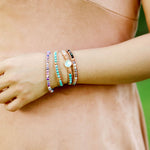 Natural Opal Stone Rhinestone 3 Rows Leather Wrap Women Bracelets