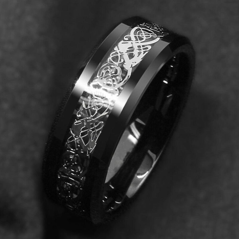 8mm  Dragon Pattern Black Fashion Men Rings