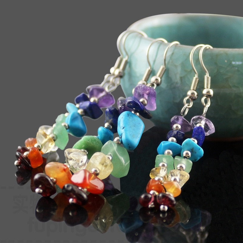 7 Chakra Long Fringed Drop Earrings
