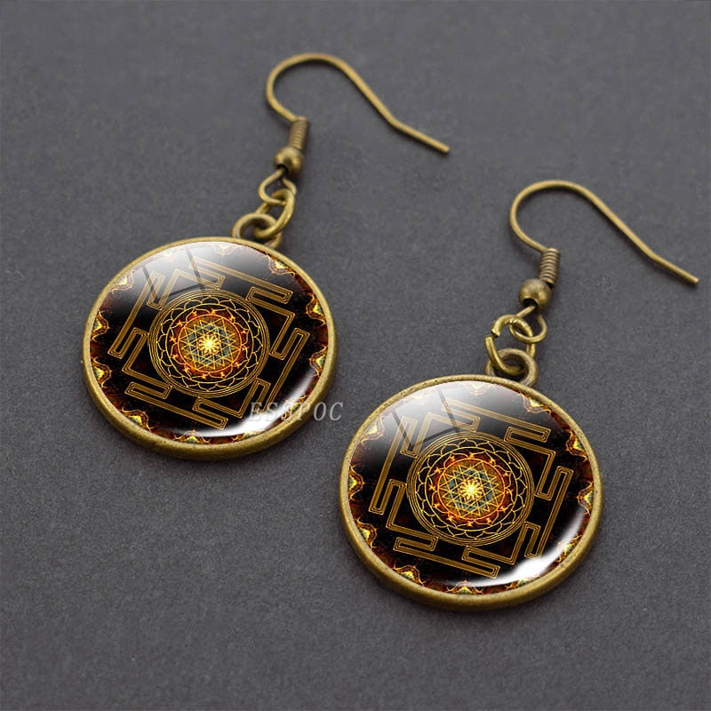 Chakra Spiritual Healing Glass Dangle Earrings