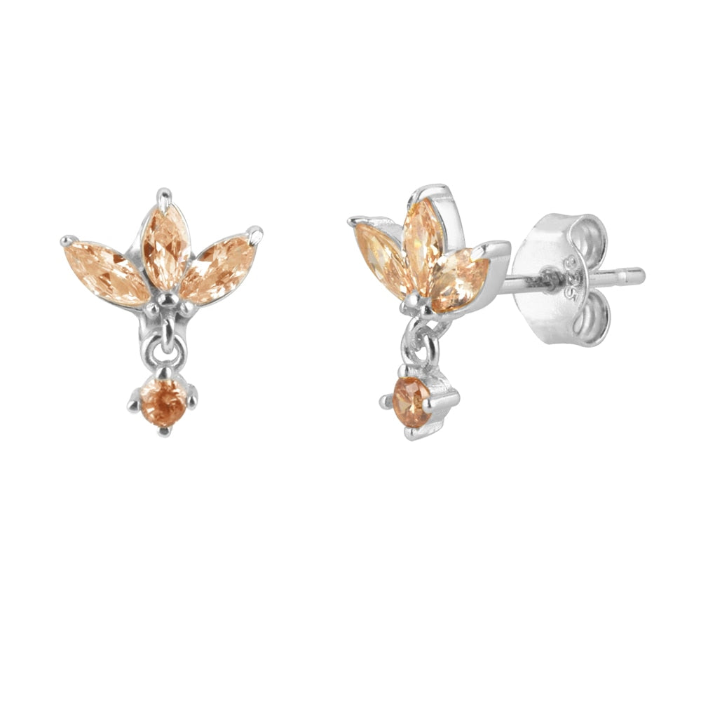 Three Zircon Purple Stud Earring