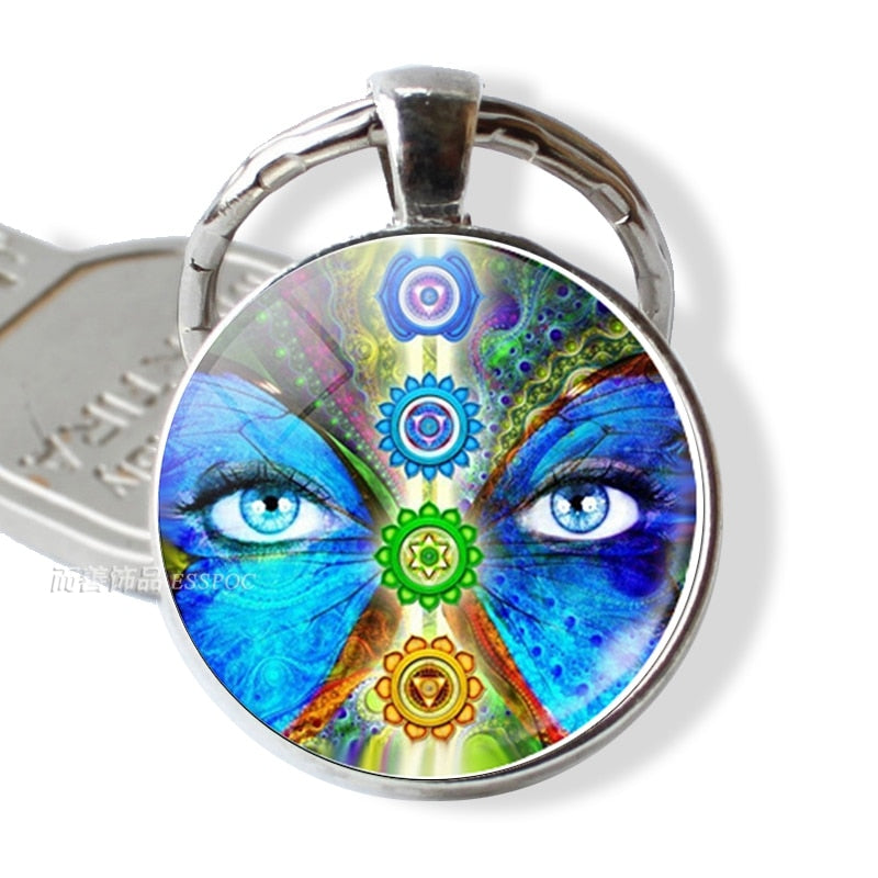 7 Chakra Yoga Om Symbol Keychain