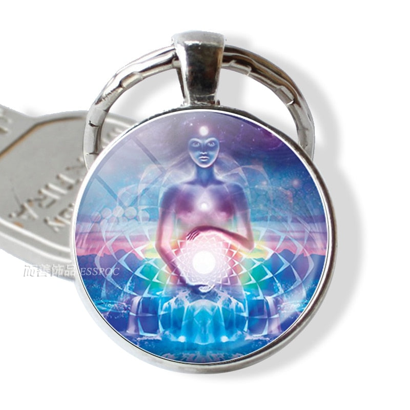 7 Chakra Yoga Om Symbol Keychain