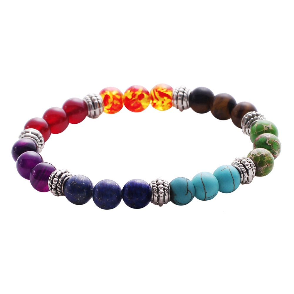 Chakra Mixed Stone Healing Pray Mala Beads Jewelry Balancing Bracelet