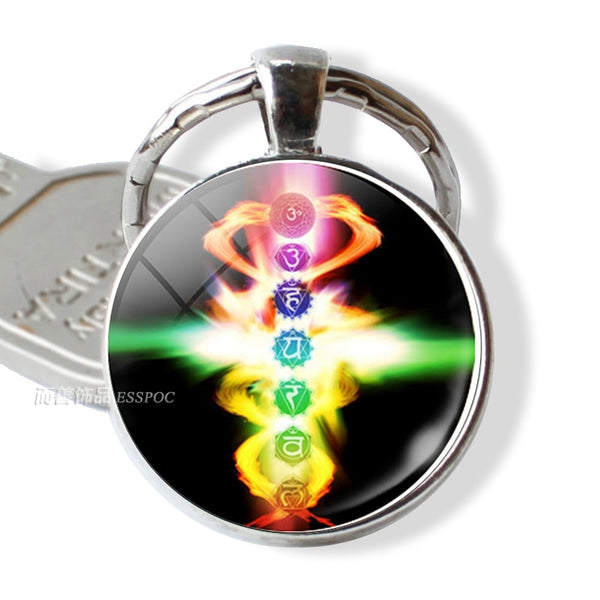 7 Chakra Yoga Om Symbol Keychain