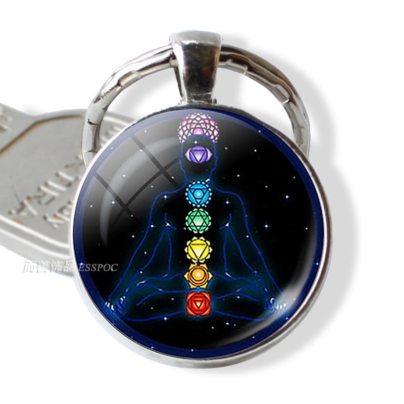 7 Chakra Yoga Om Symbol Keychain