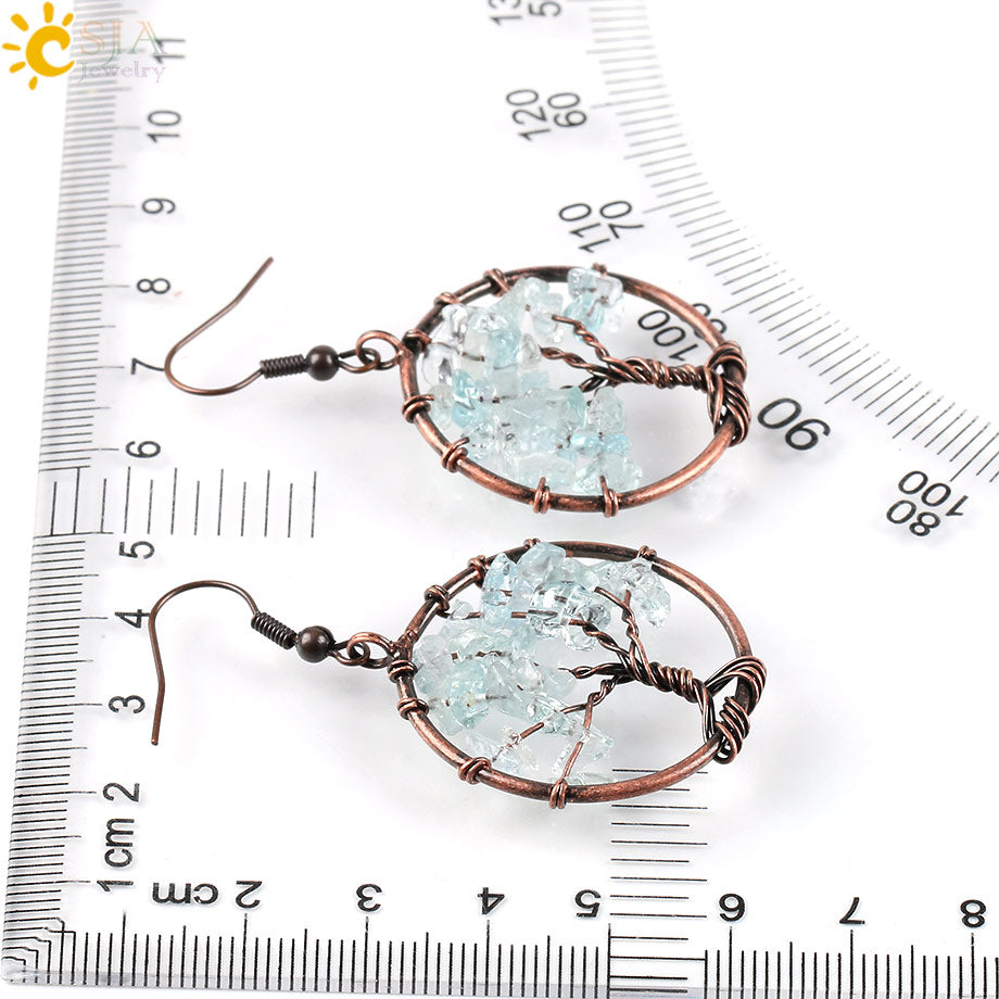 Dangle Earrings for Women Round Tree of Life Ear Drop