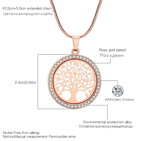 Hot Small Tree of Life Crystal Pendant Necklace for Women Gifts