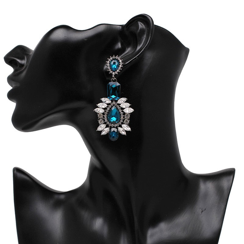 Rhinestone Dangle Green Blue Crystal Earrings