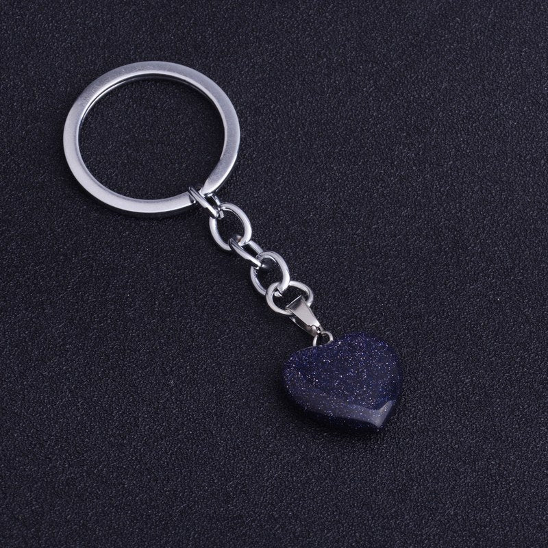 Natural Heart Stone Rose Quartz Keychain